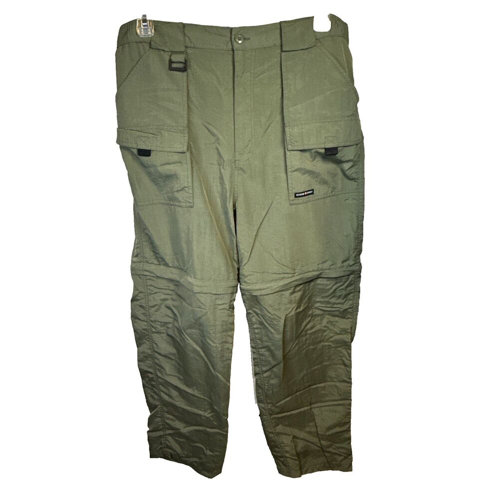 Mens Convertible Climbing Hiking Pants GorpCore Green Suisse Sport Zip off Large